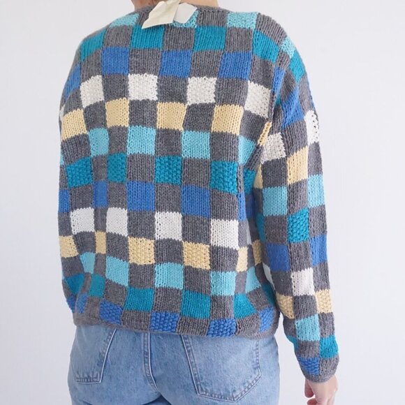 Vintage Christopher & Banks Grey Blue Checkered Button Up Cottagecore Cardigan M - Picture 3 of 12
